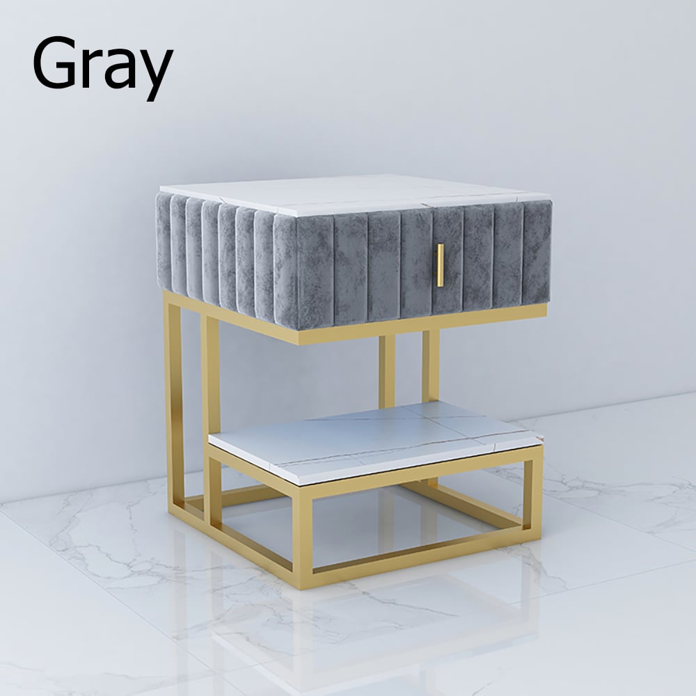 Grey End Table with Shelf & Drawer Metal Frame window image