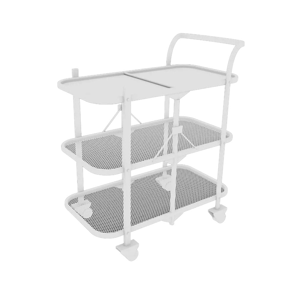 White Foldable Bar Cart 3-Tier 25.2" Rolling Serving Cart with Handle window image
