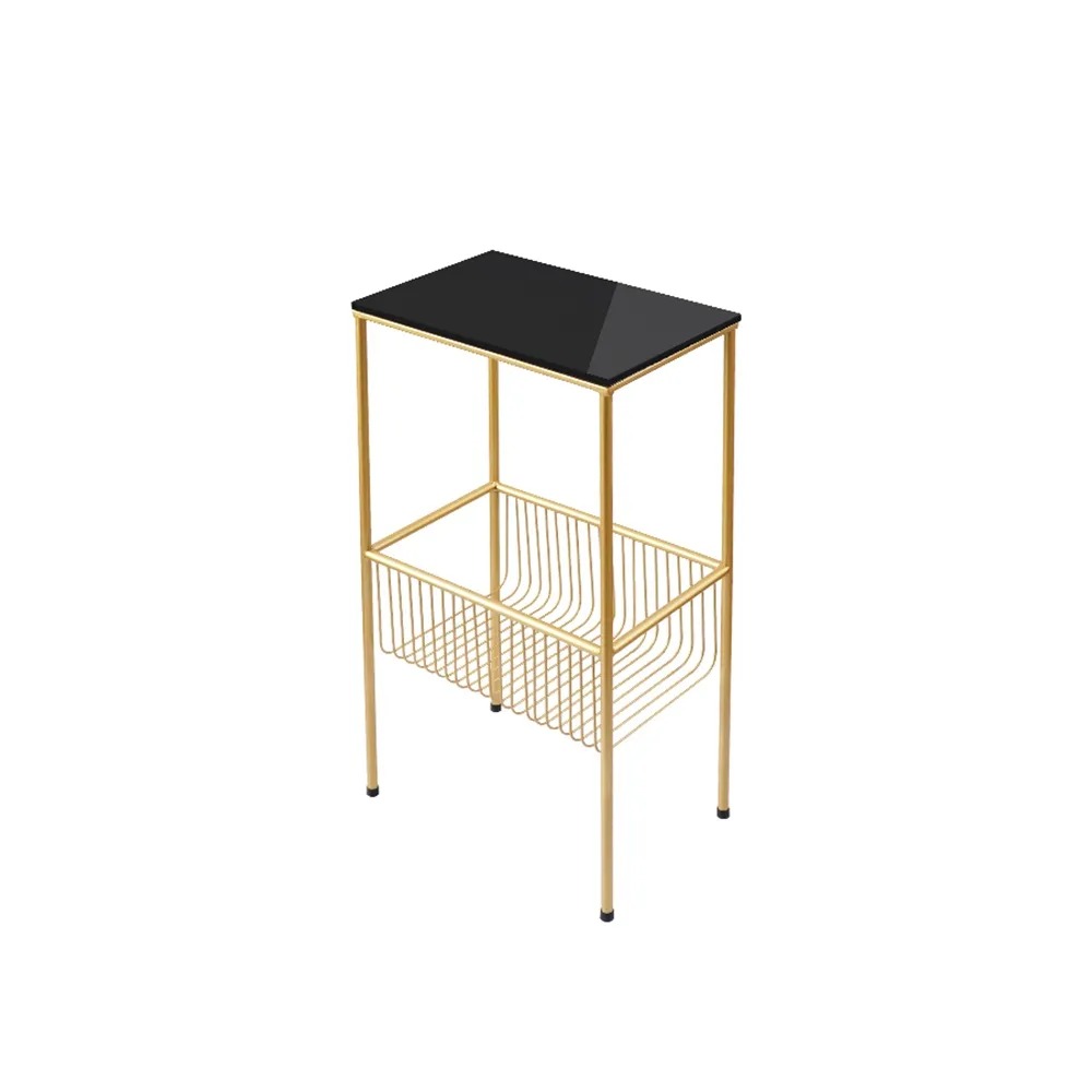 Black Rectangular End Table for Living Room with Shelf in Gold window image