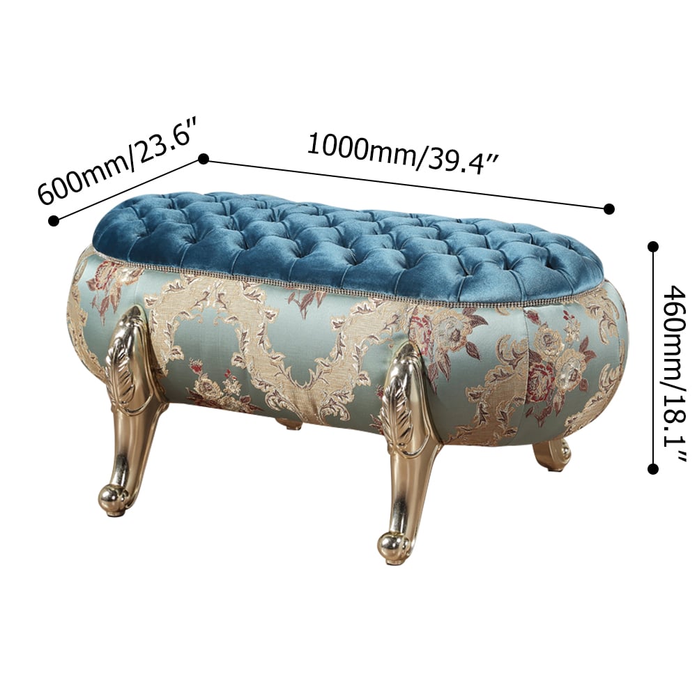 Retro Velvet Upholstered Bench Tufted Bench 39.4"-Blue window image