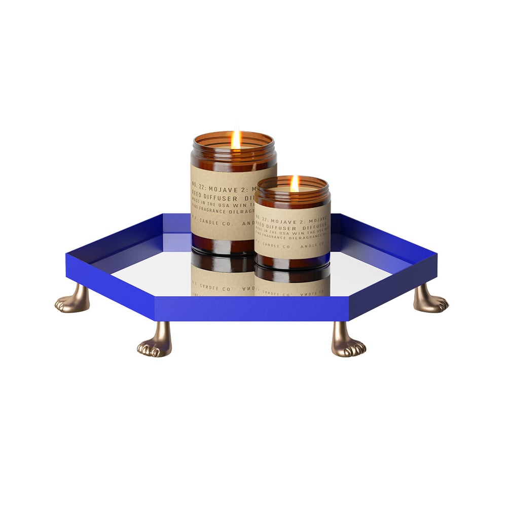 Modern Hexagonal Tray Desk Organiser with Mirror Surface & 6 Cat Paws window image