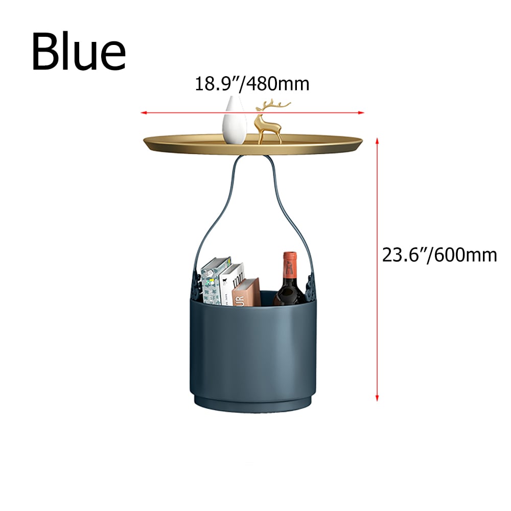 Modern Round End Table with Storage in Metal Side Table in Black window image