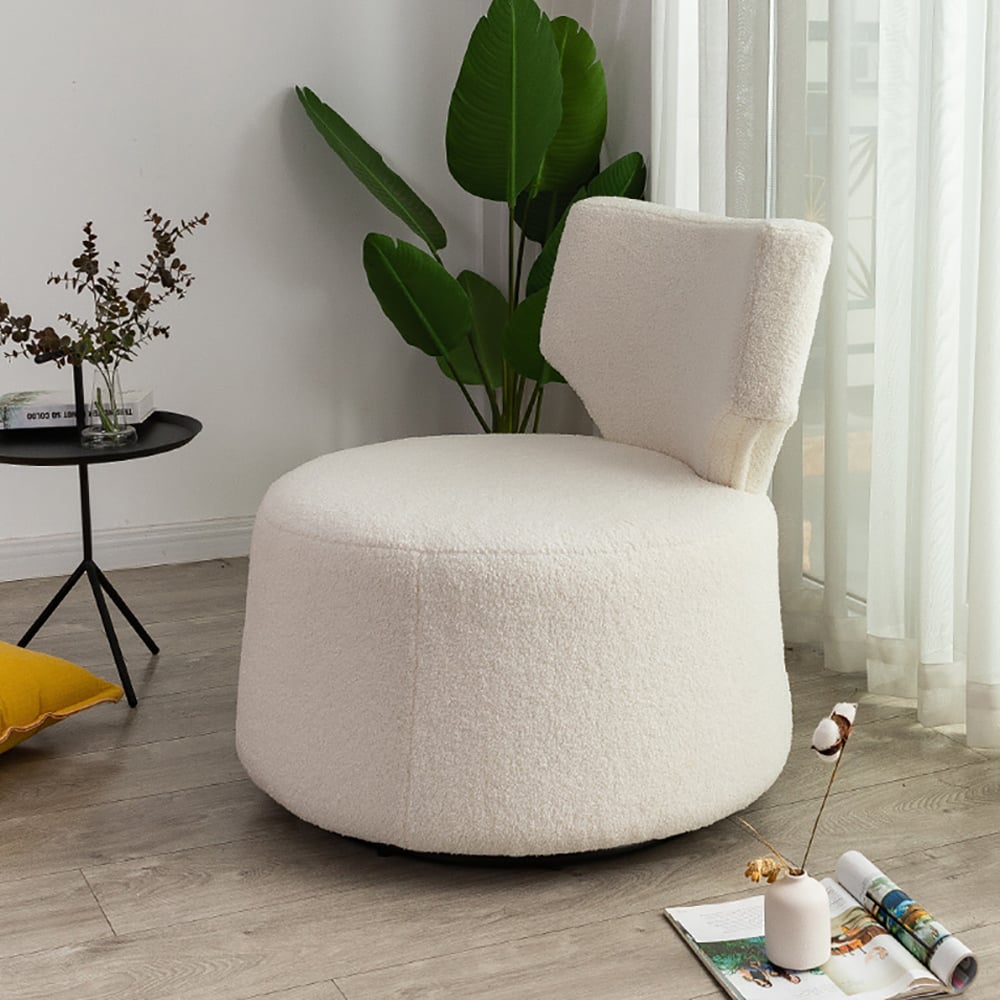 White Cute Chair Upholstered Accent Chair Swivel Chair window image