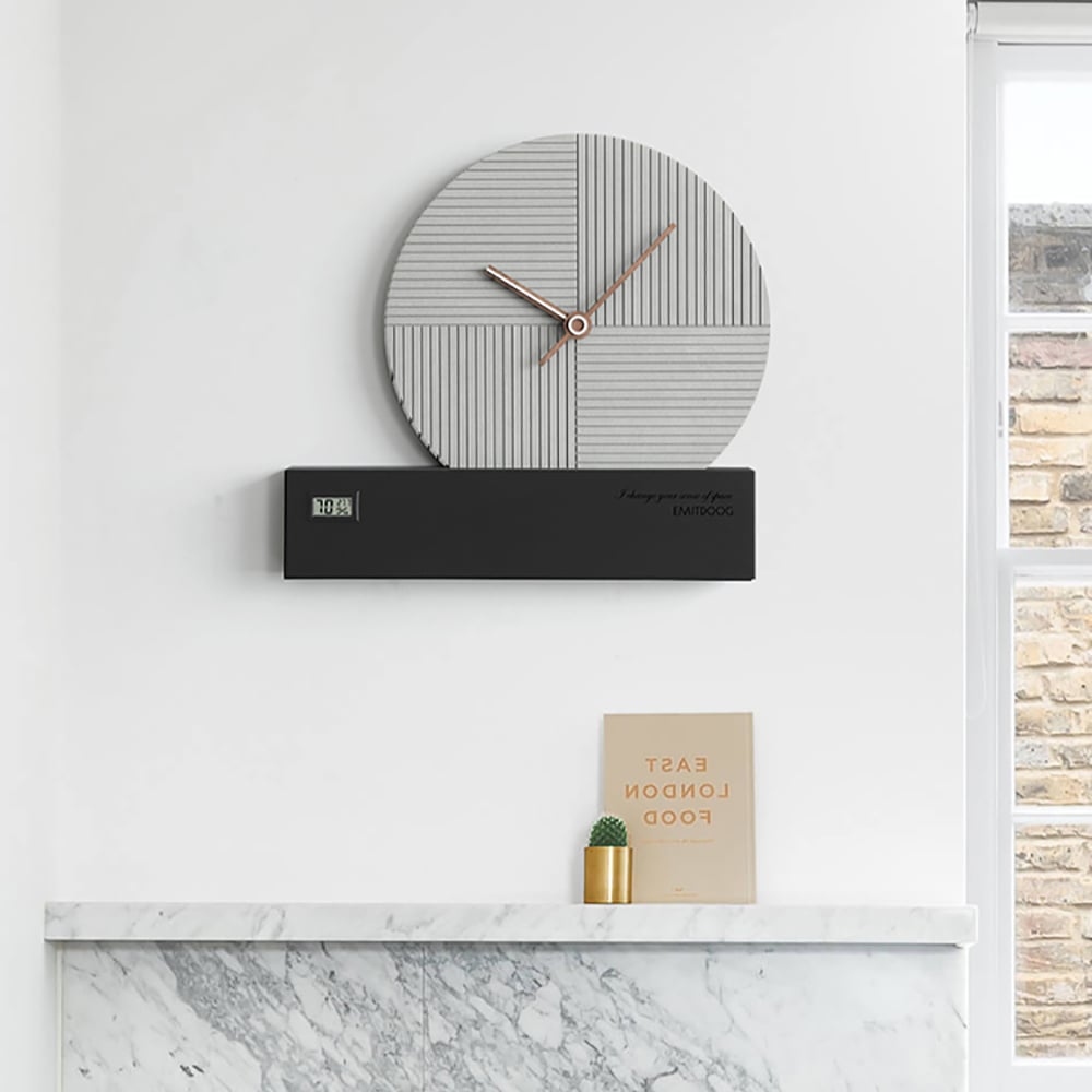 Modern Geometry Round Wall Clock in Grey&Black 17.2"W x 14.2"H window image