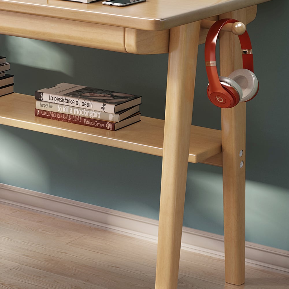 1200mm Rectangular Writing Desk with Drawers & Shelf Natural window image