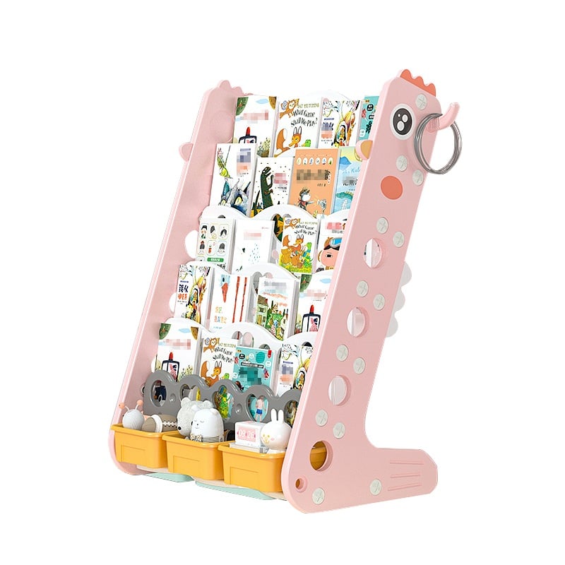 Pink Cute Chick Kids' Standing Bookcase with Toy Organizer Basket window image