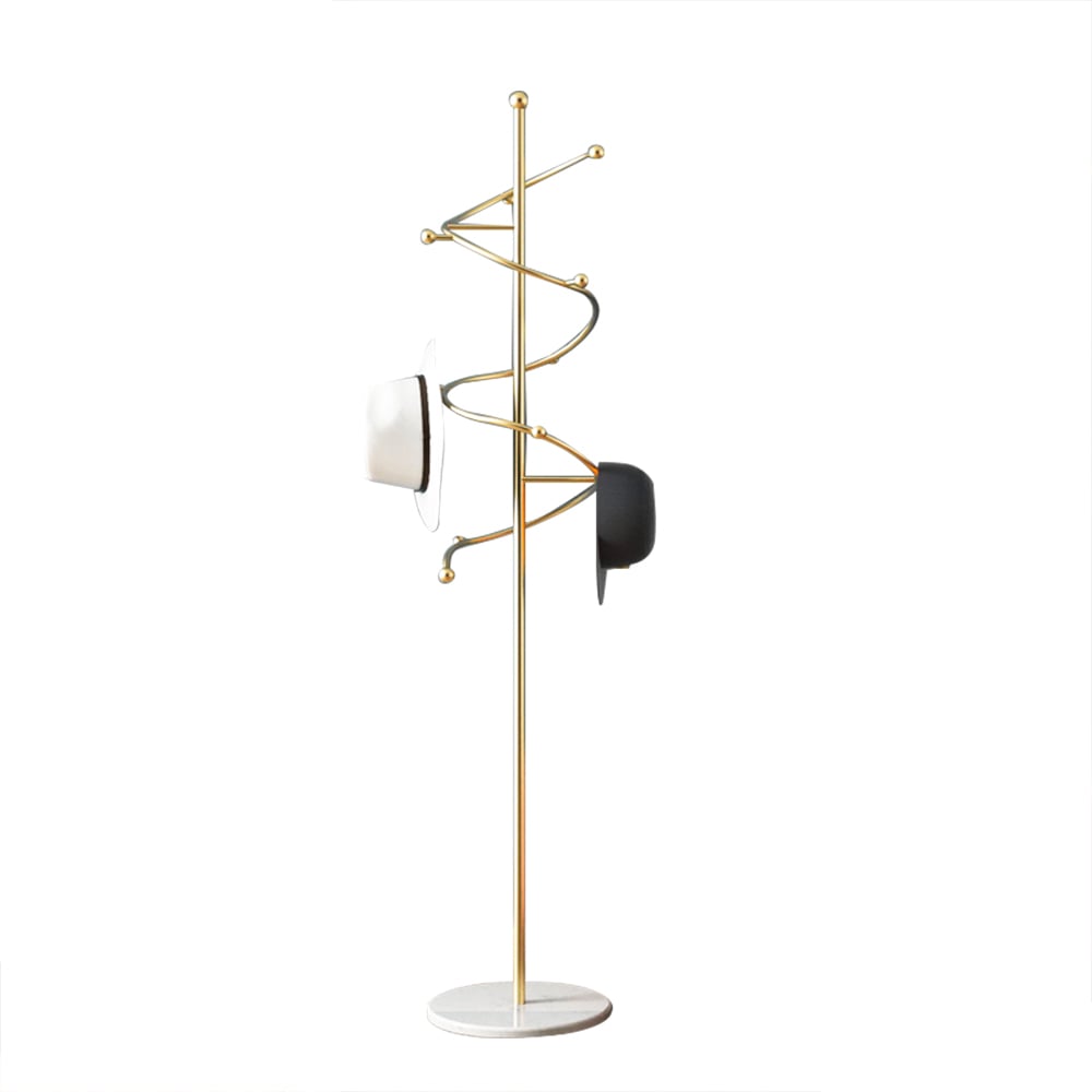 66" Gold Modern Spiral-Shaped Freestanding Coat Rack with Marble Base window image