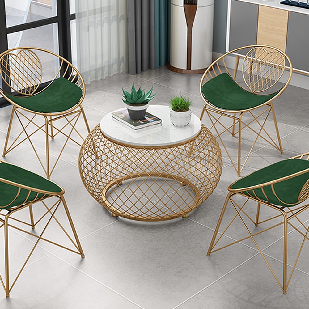 Modern White Round Coffee Table with Marble Top & Metal Base window image