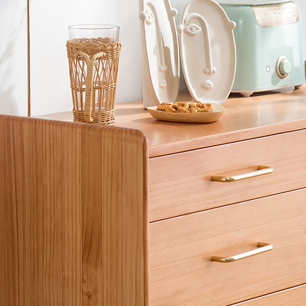 Prosy Nordic Natural Wood Dressoir met glazen deuren en 4 laden en verstelbare plank Vensterafbeelding