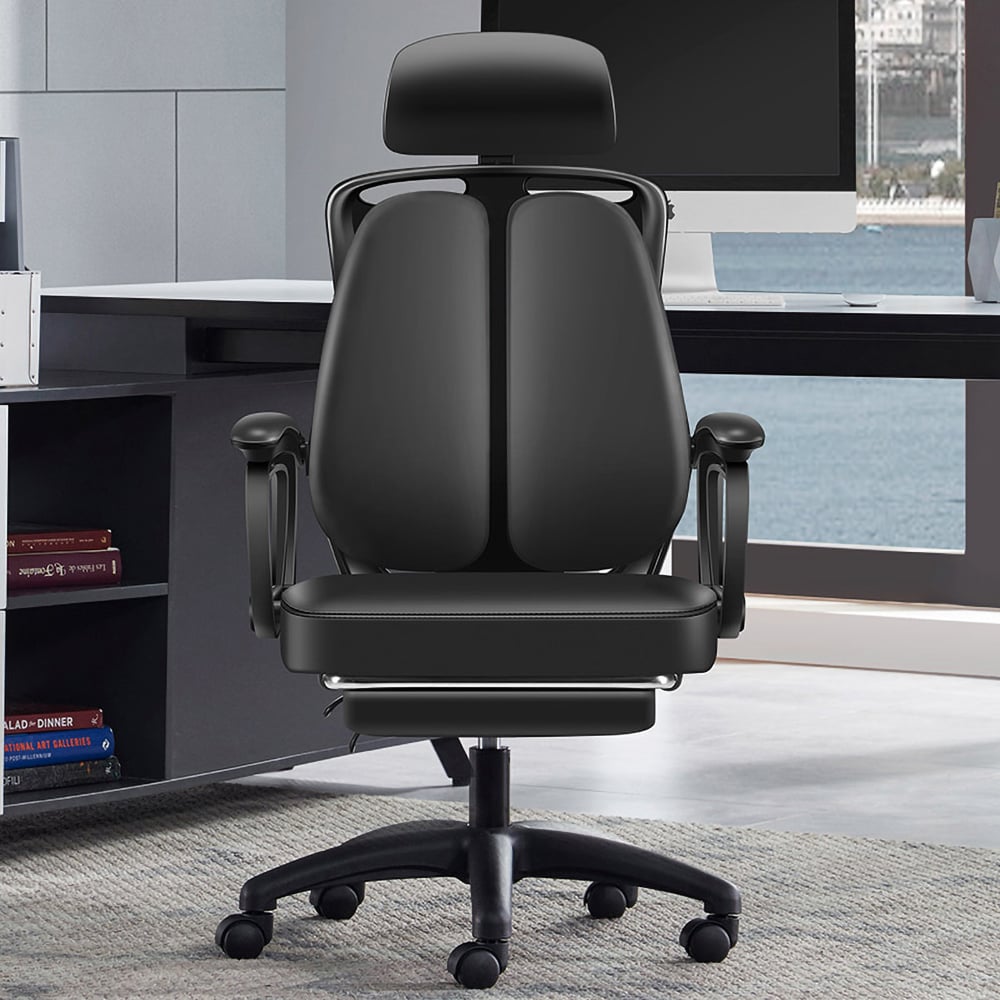 Chaise de bureau pivotante avec soutien lombaire et accoudoirs Chaise de travail en noir image de fenêtre