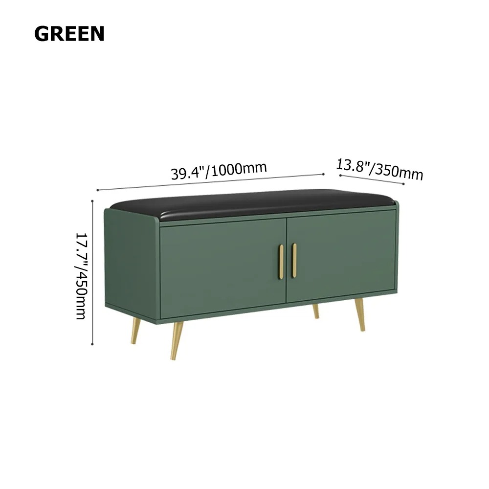 Retro Bench PU Leather Upholstered Shoe Rack with Door-Green window image