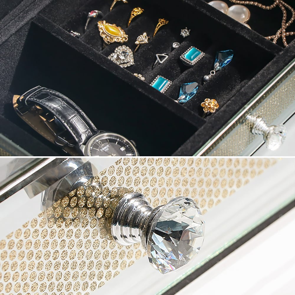 Modern Glass Jewelry Box Organizer Desk with Drawer window image