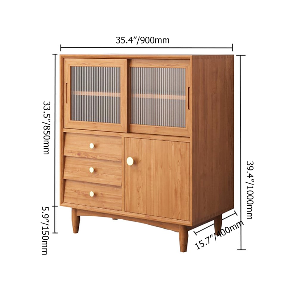 Nordic Walnut Sideboard Buffet with Doors & Drawers & Shelf window image