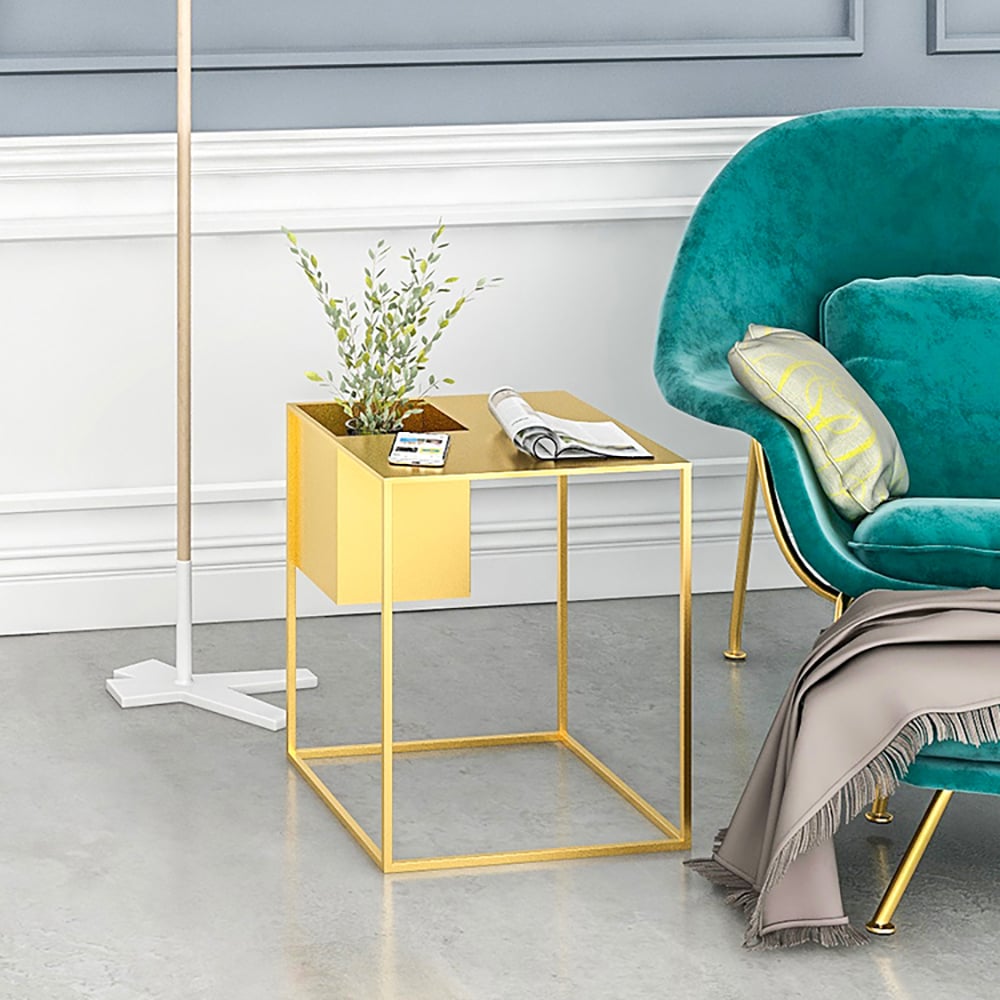 Modenrn Gold Metal End Table with Storage Square Side Tables window image