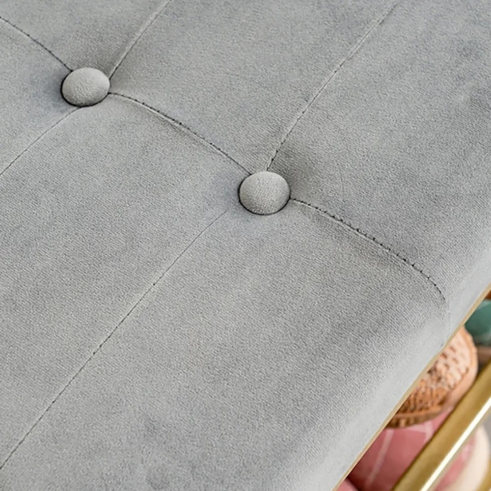 Entryway Foyer Shoe Storage Bench with Umbrella Stand Grey Velvet Upholstery window image