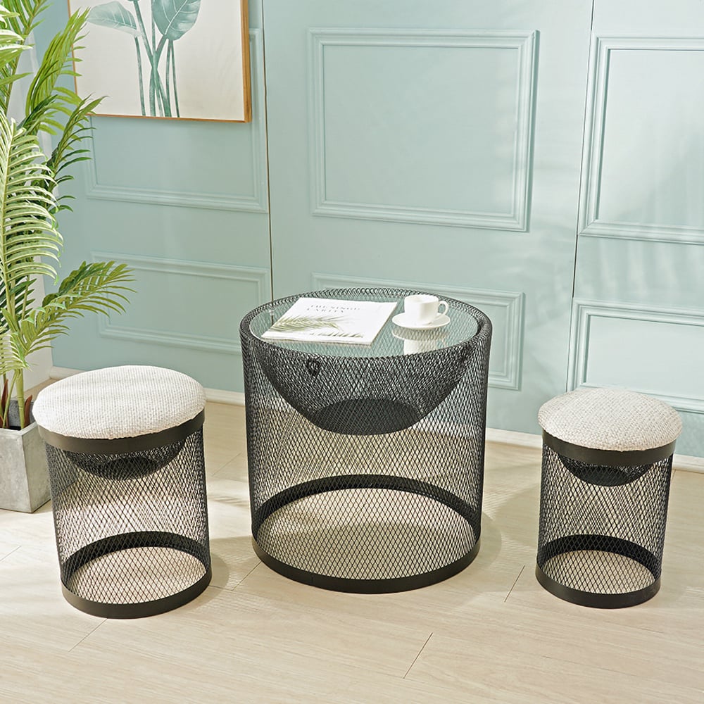 Black Outdoor Bar Table Sets Metal Decor Table with Stools window image