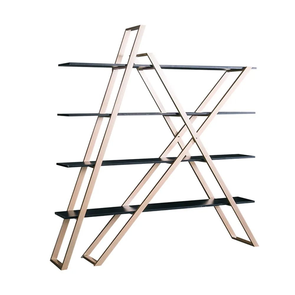 Modern Abstract Etagere Wooden Bookshelf in Black & Gold window image