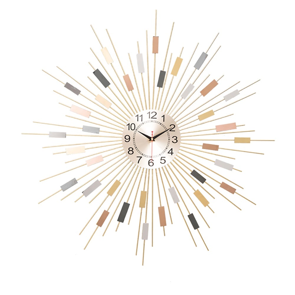 600mm Oversized Modern Wall Clock with Multi-colour Sunburst Shape Metal Frame window image