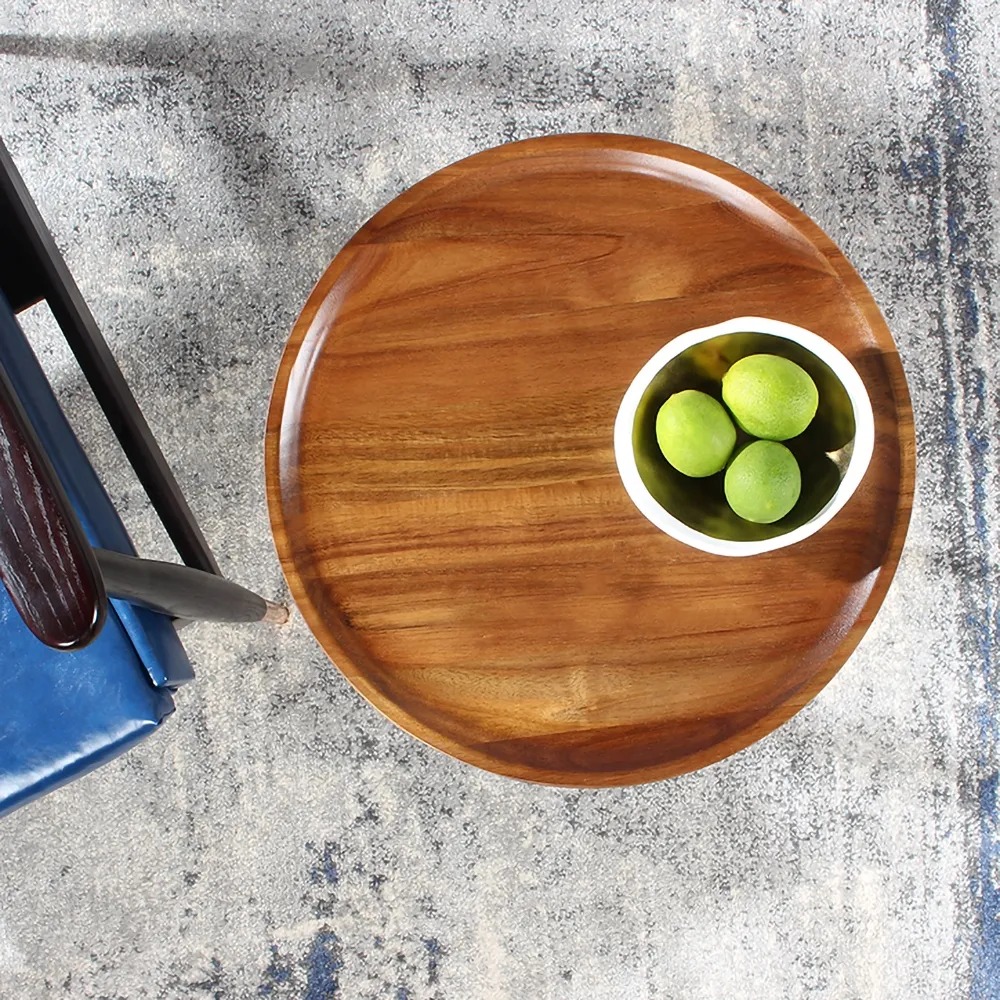 Table d'extrémité ronde en marbre noir noyer salon image de fenêtre