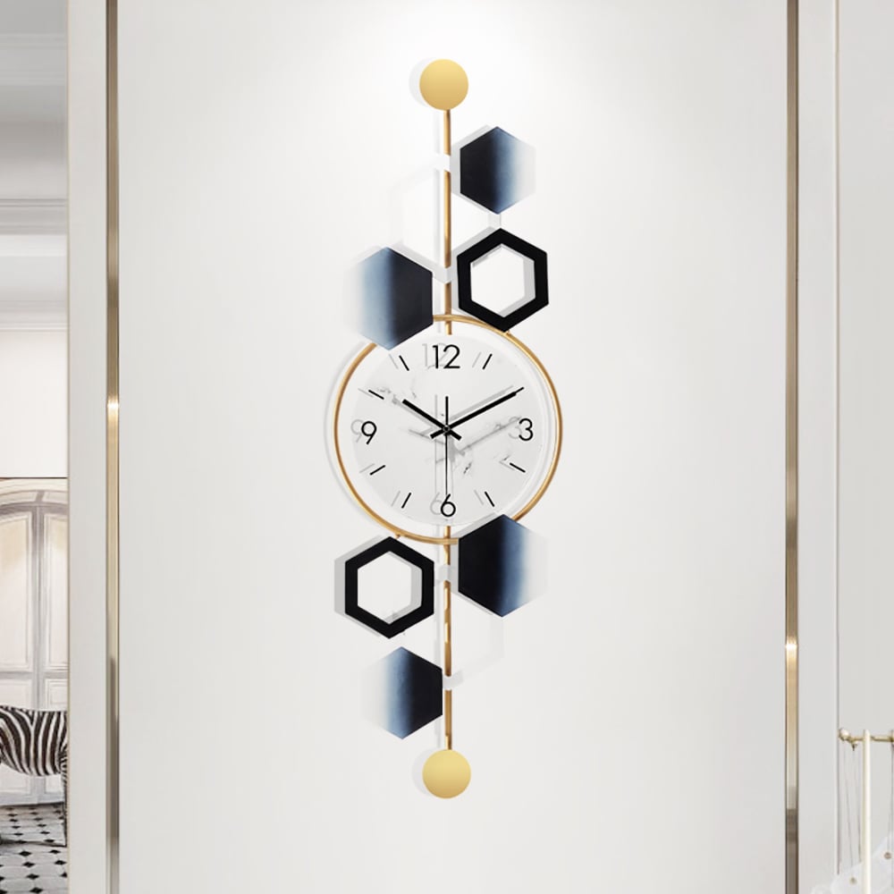 Style B Modern Fashion Geometric Hexagon Metal Round Wall Clock window image
