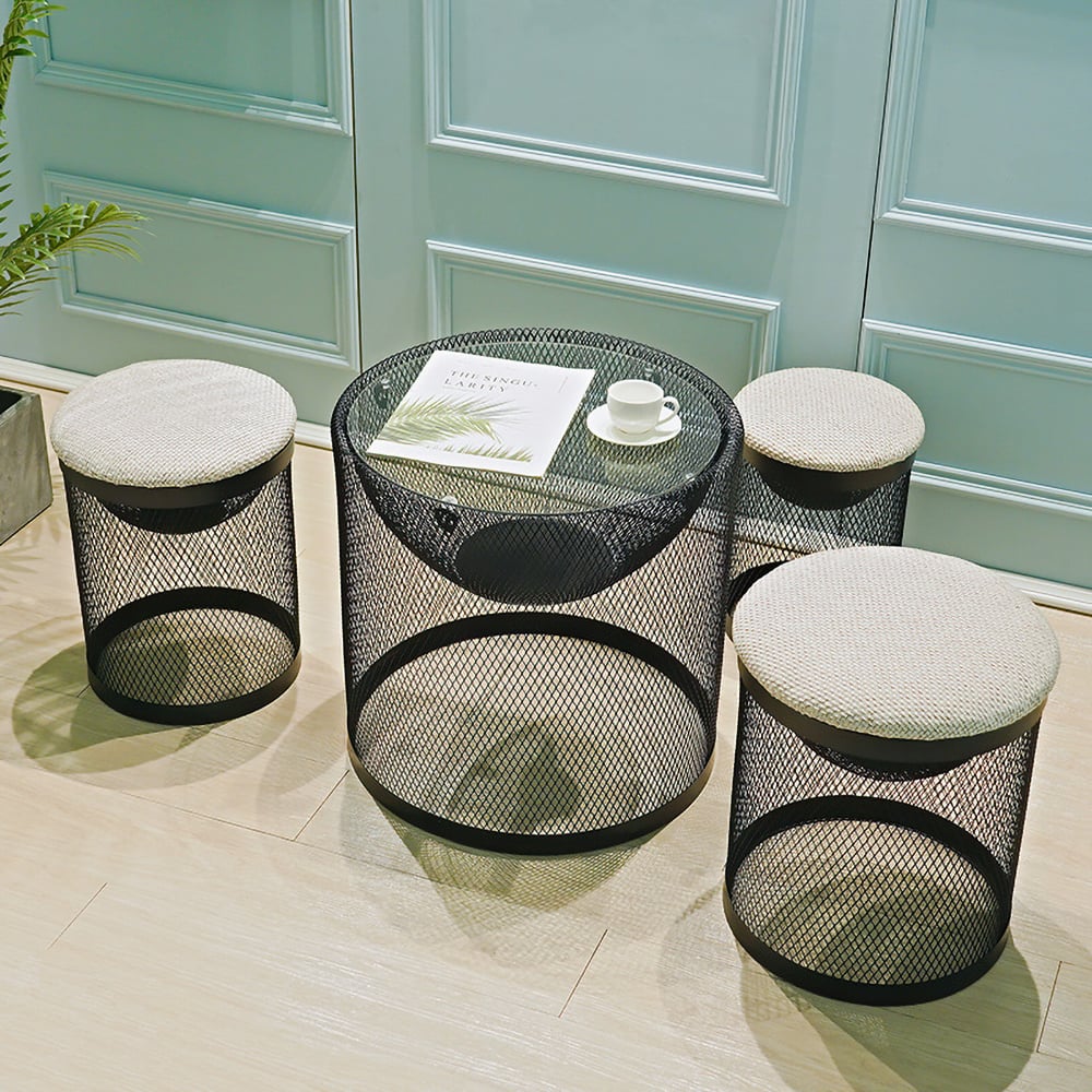 Black Outdoor Bar Table Sets Metal Decor Table with Stools window image