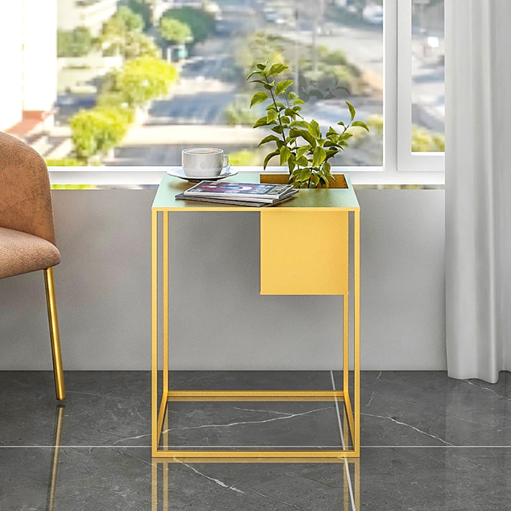 Modenrn Gold Metal End Table with Storage Square Side Tables window image