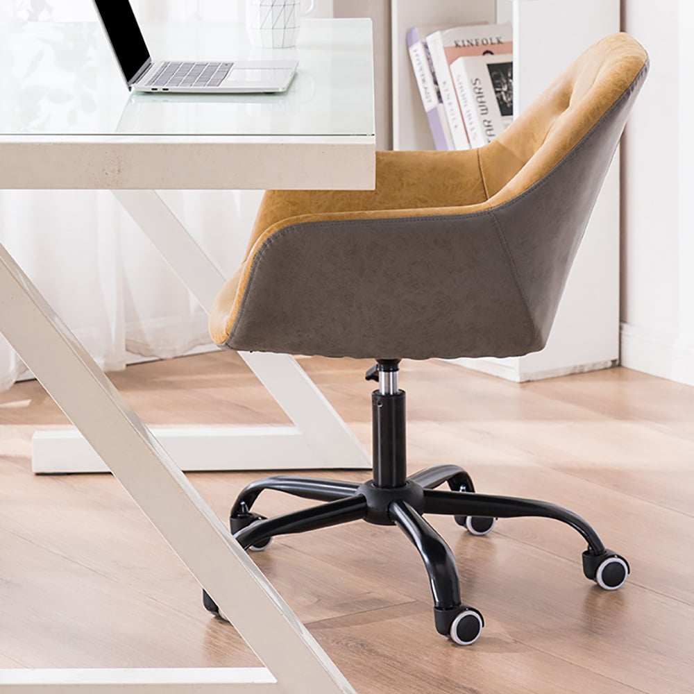 Brown Leath-aire Tufted Office Chair for Desk Upholstered Task Chair Adjustable Height window image