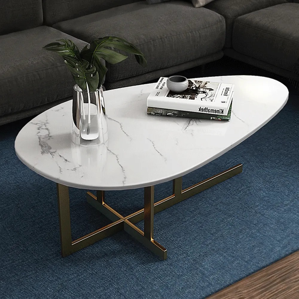 Modern White Coffee Table with Marble Top Metal Frame window image