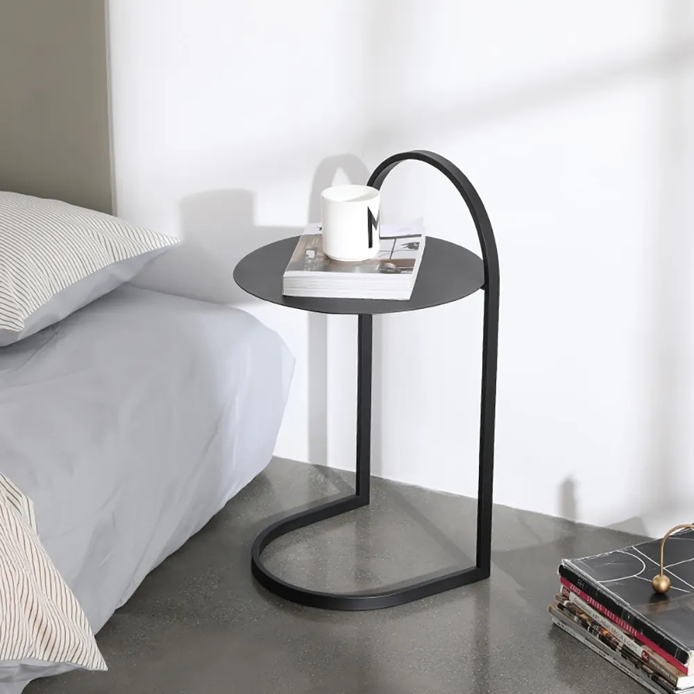 Black C Style End Table Nordic Simplistic Bed Side Table with Pull Metal window image
