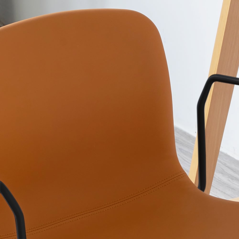 Brown Modern Swivel Office Chair PU Leather Upholstered Computer Chair with Backrest window image