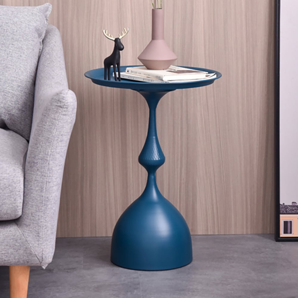 Modern Blue End Table with Tray Top Drop Shape Side Table window image