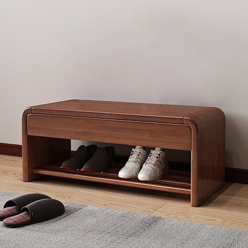 Rustic Wooden Shoe Rack with Drawer-Walnut window image