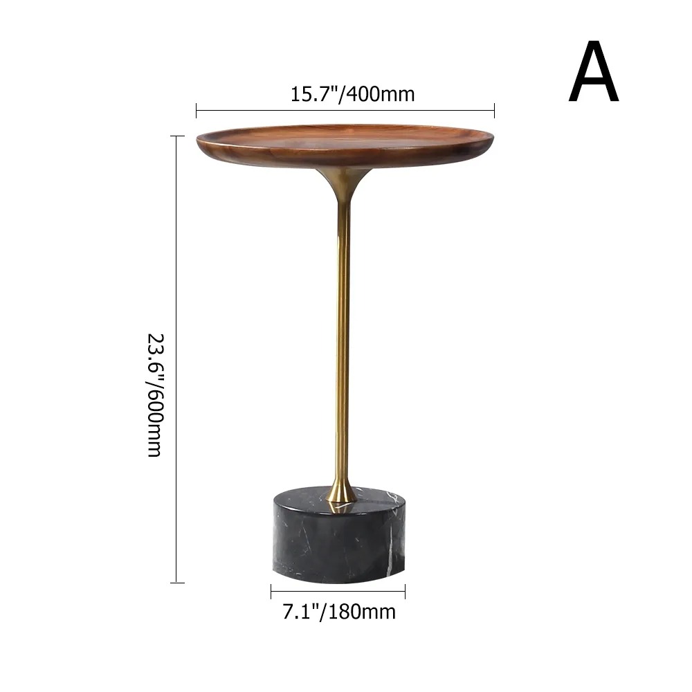 Table d'extrémité ronde en marbre noir noyer salon image de fenêtre