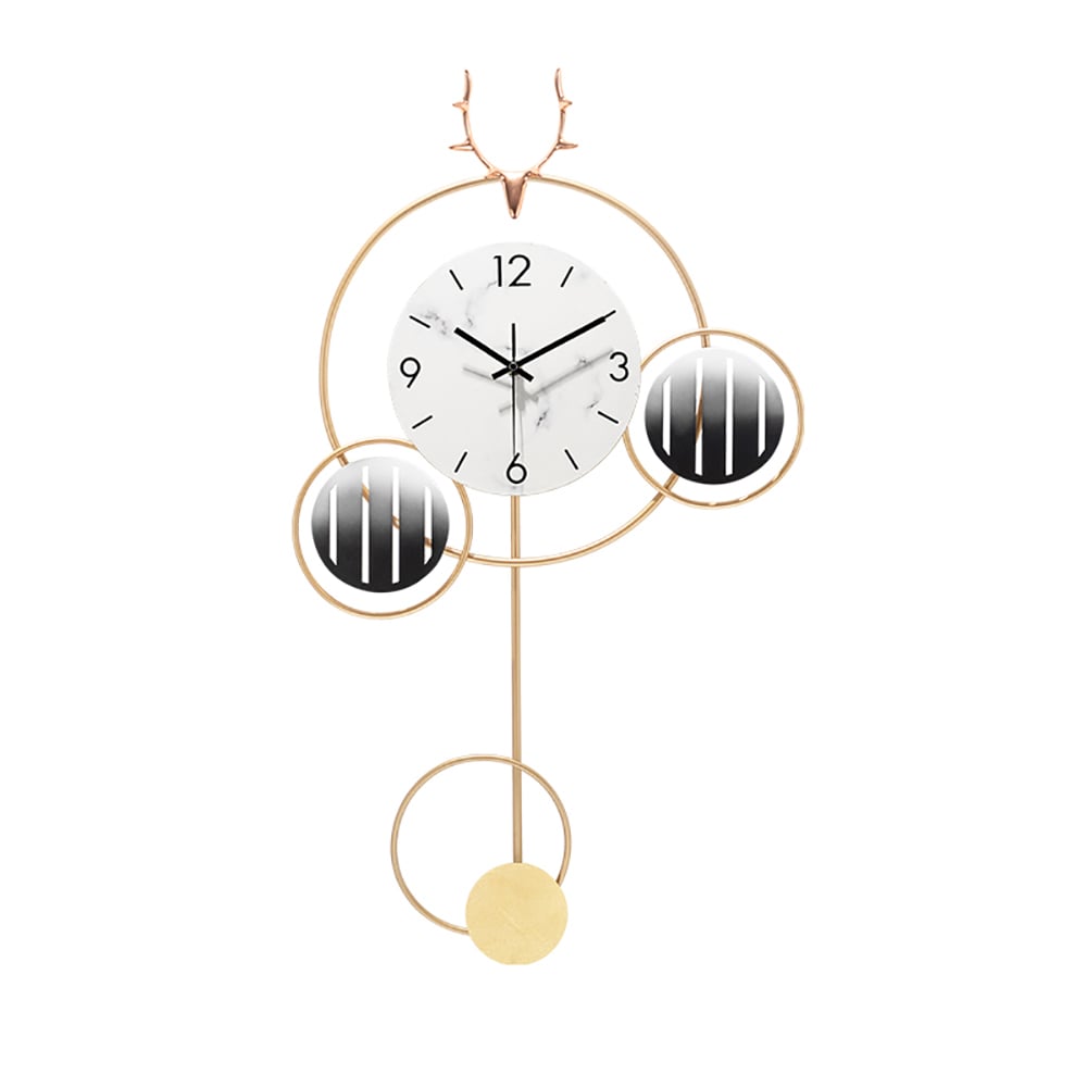 Style B Modern Simple Geometric Round Metal Wall Clock with Golden Pendulum window image
