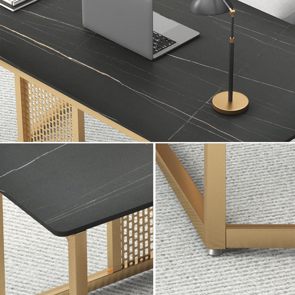 Modern Computer Desk with Sintered Stone Top & Metal Frame Black Home Office Desk window image