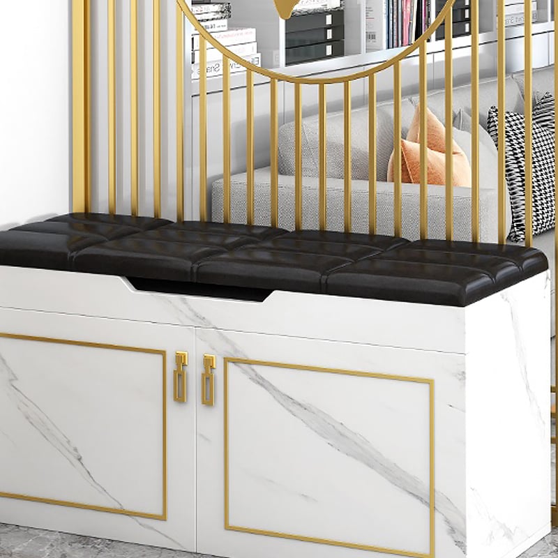 Modern Entryway Bench Shoe Storage PVC Leather Upholstered Bench window image