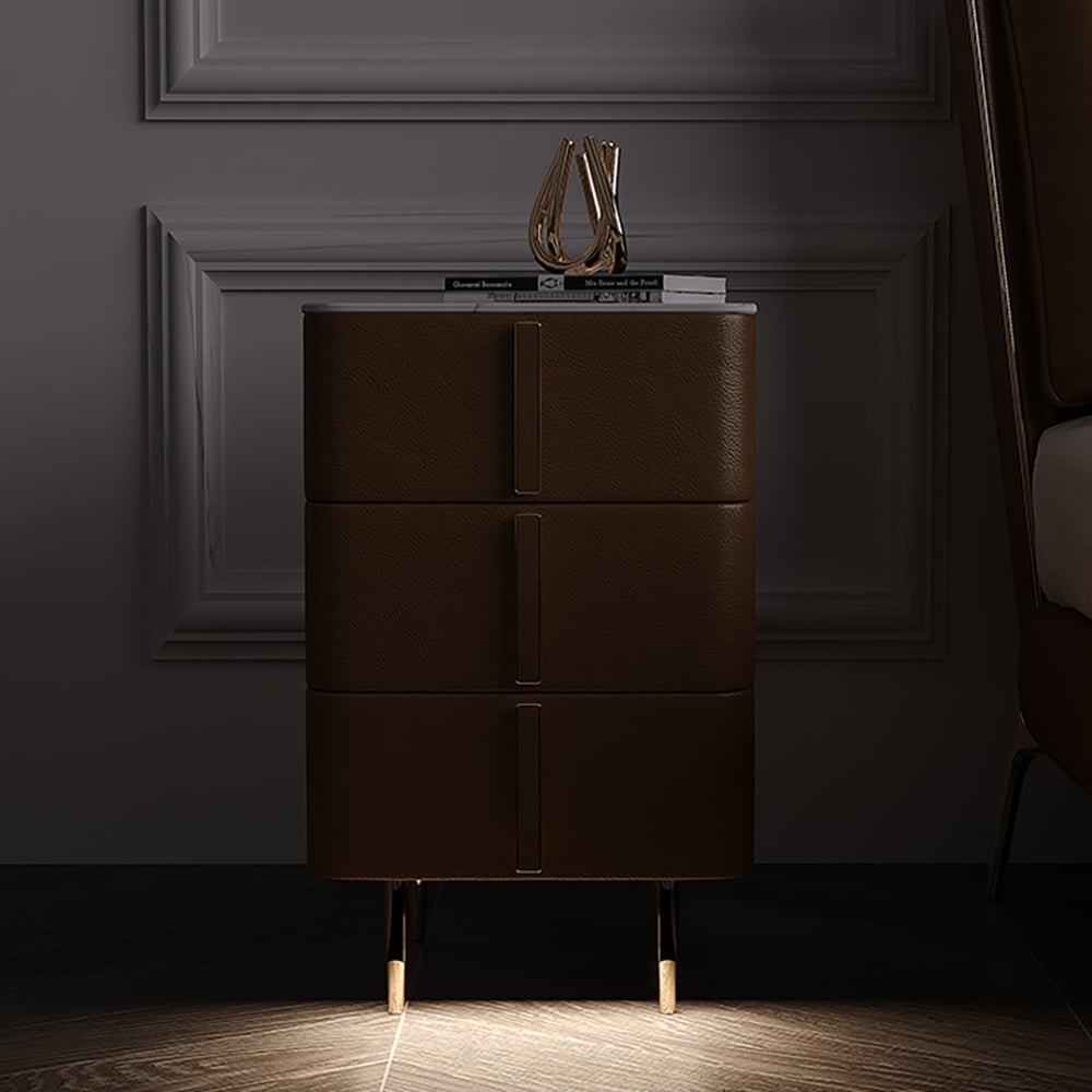 Modern Off Orange Nightstand with Induction Light 3-Drawer Pine Wood Bedside Table window image