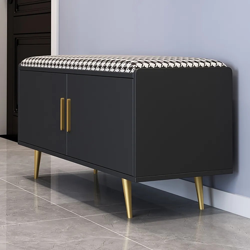 Retro Upholstered Shoe Rack with Door-Black｜Homary UK