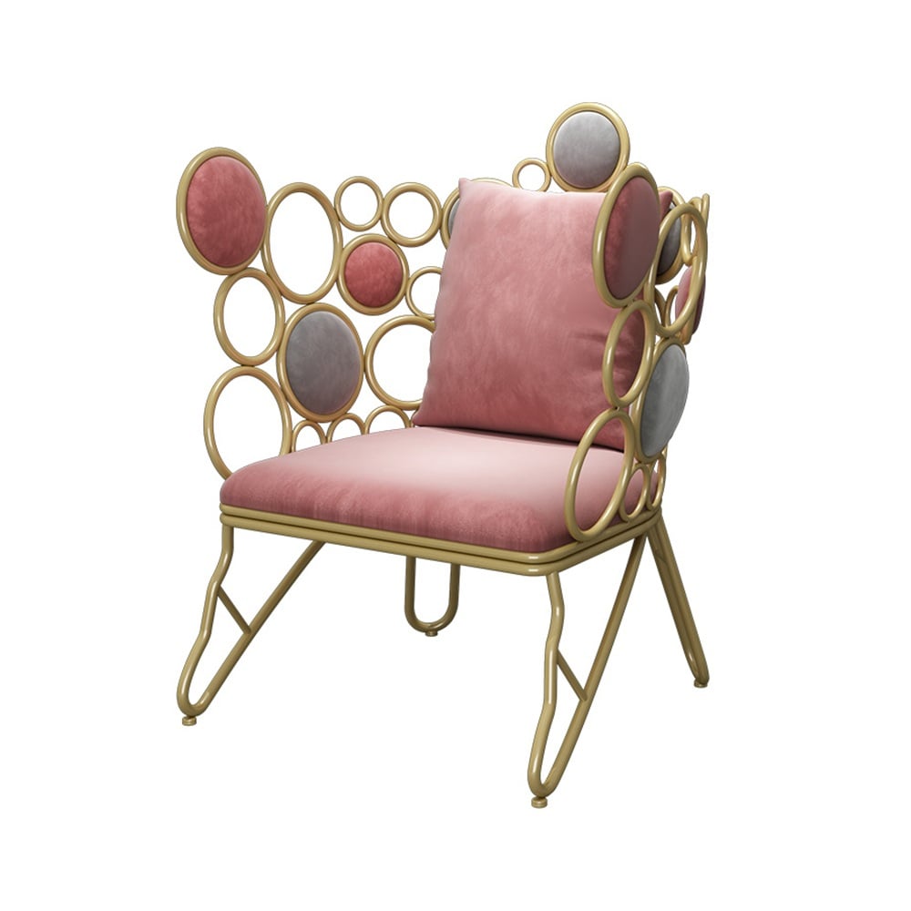 Chaise d'appoint en velours rose en métal doré coussin de chaise d'appoint inclus image de fenêtre