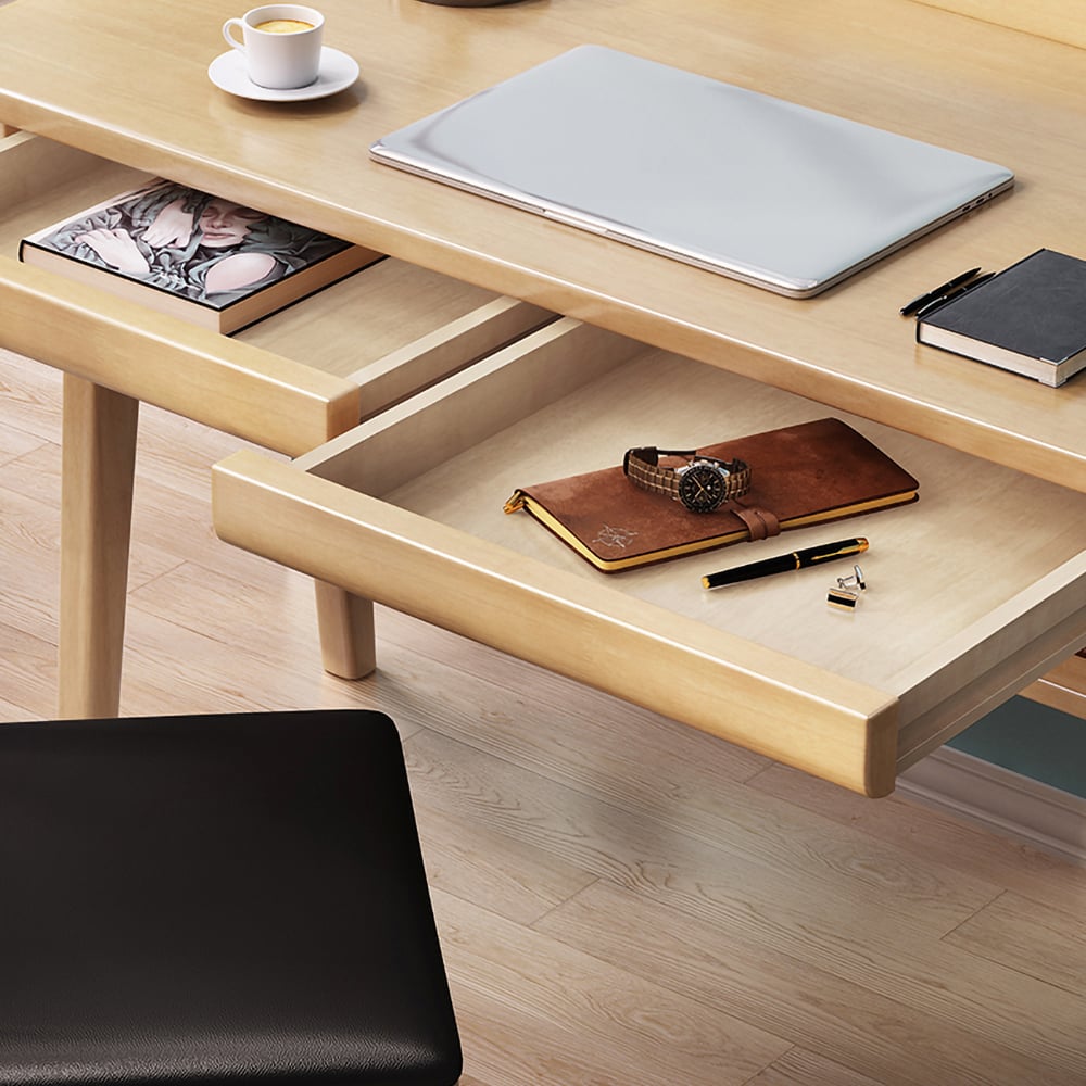 1200mm Rectangular Writing Desk with Drawers & Shelf Natural window image