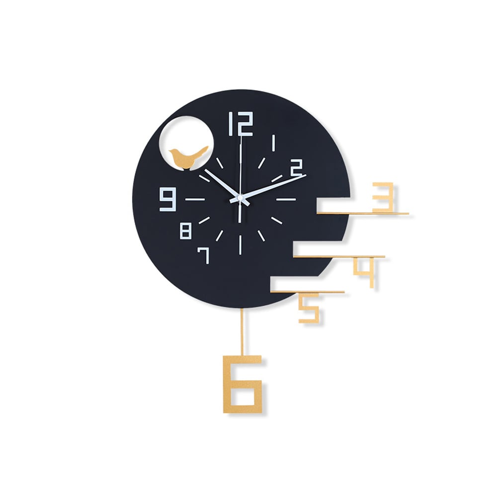 Creative Geometric Round Metal Wall Clock with Hollow-out Design Golden Pendulum window image