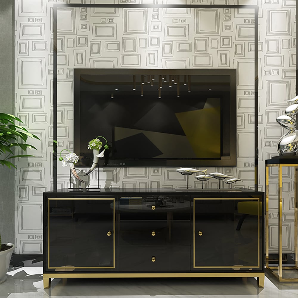 47" Black Sideboard Postmodern Tempered Glass Top Buffet with Doors & Drawers window image