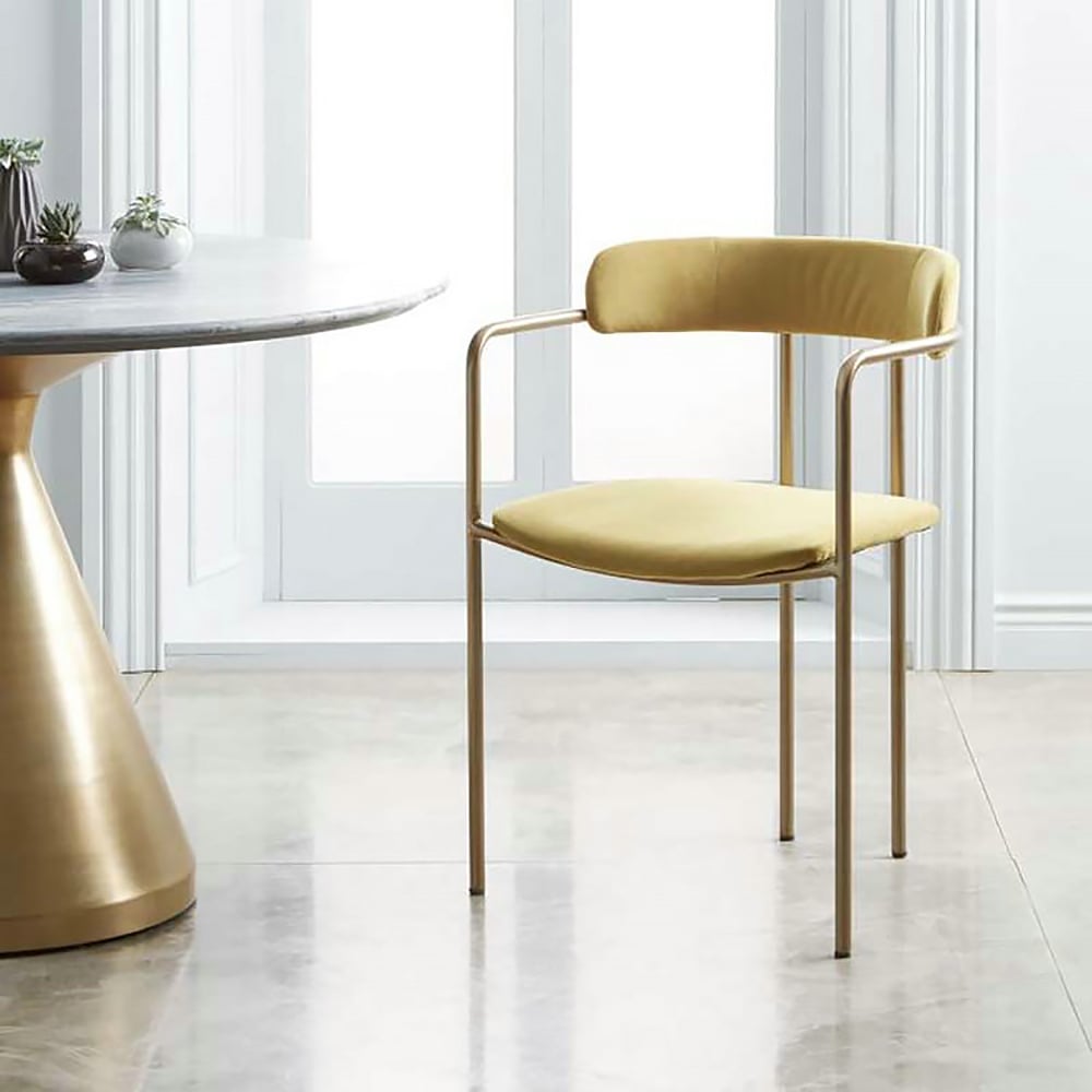 Yellow Dining Chair Metal Velvet Upholstered Dining Chair in Gold window image