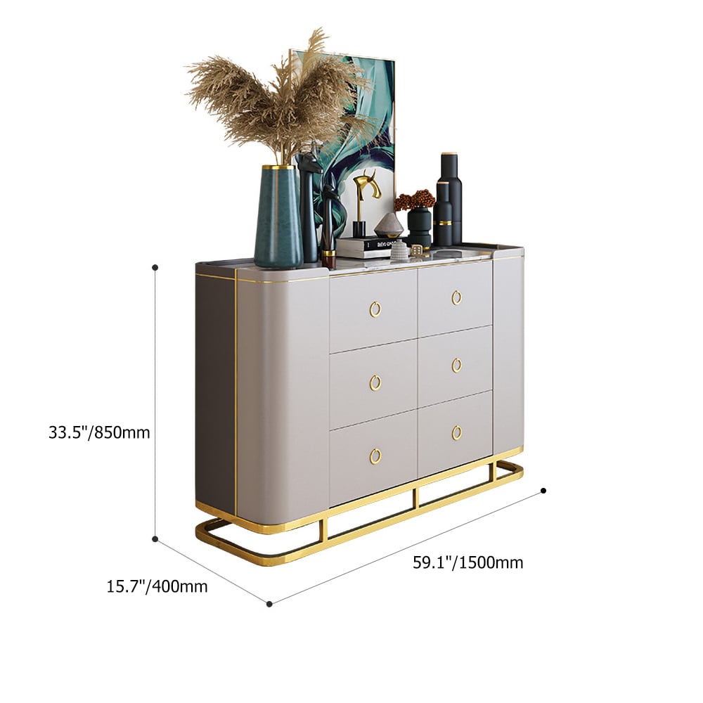 Modern Khaki Sideboard Buffet with Storage Faux Marble Top in Gold Finish window image