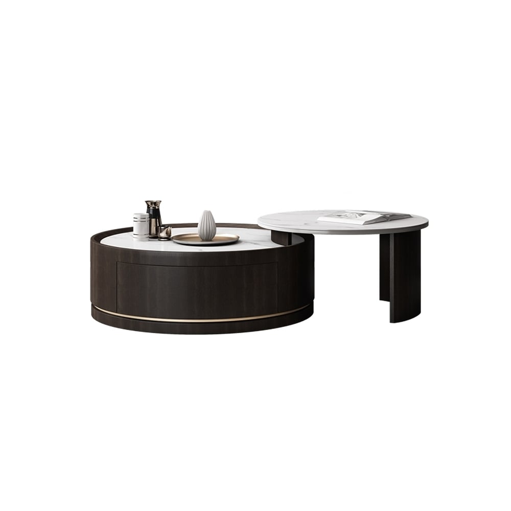 Black Modern Nesting Coffee Table Set with Drawer Sintered Stone Top window image