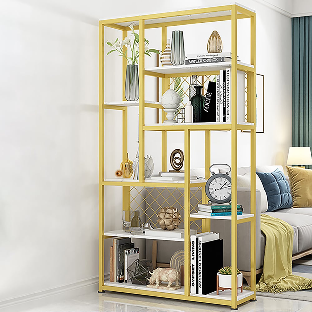 Contemporary Standing Geometric Bookshelf Metal Shelf in Gold window image