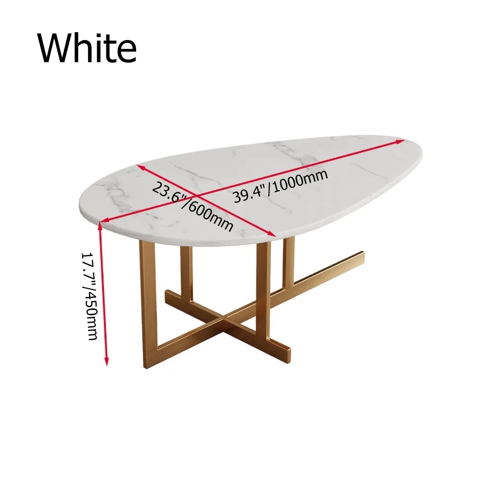 Modern White Coffee Table with Marble Top Metal Frame window image