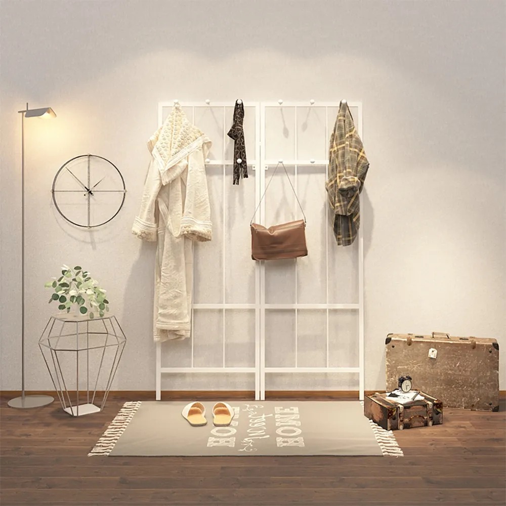 2-Panel Wall Mounted Coat Rack Storage Display Rack with Hooks window image