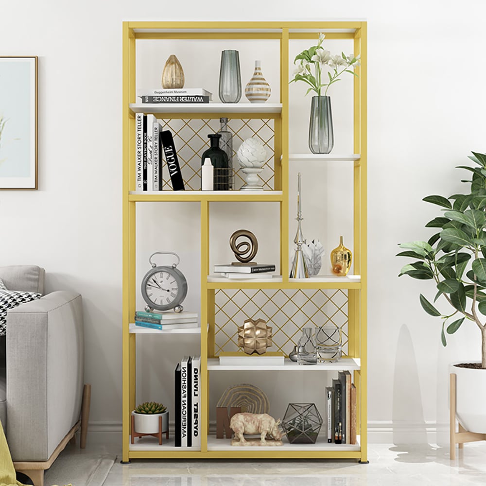 Contemporary Standing Geometric Bookshelf Metal Shelf in Gold window image
