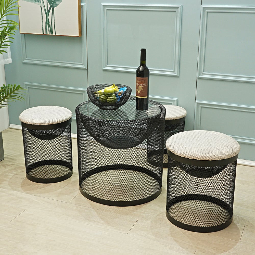 Black Outdoor Bar Table Sets Metal Decor Table with Stools window image